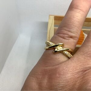 Pretty Gold Adjustable Cuff Ring with Rhinestones.